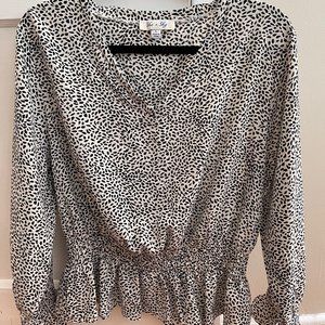She + Sky white & black long sleeve blouse, large